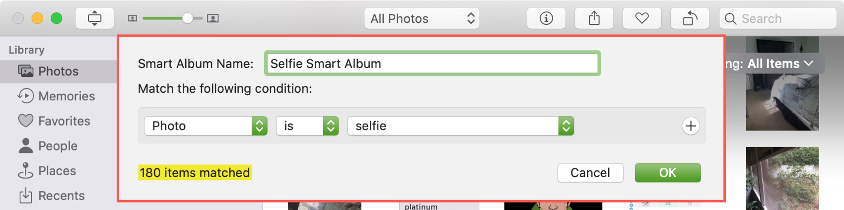 Create Smart Album in Photos Mac