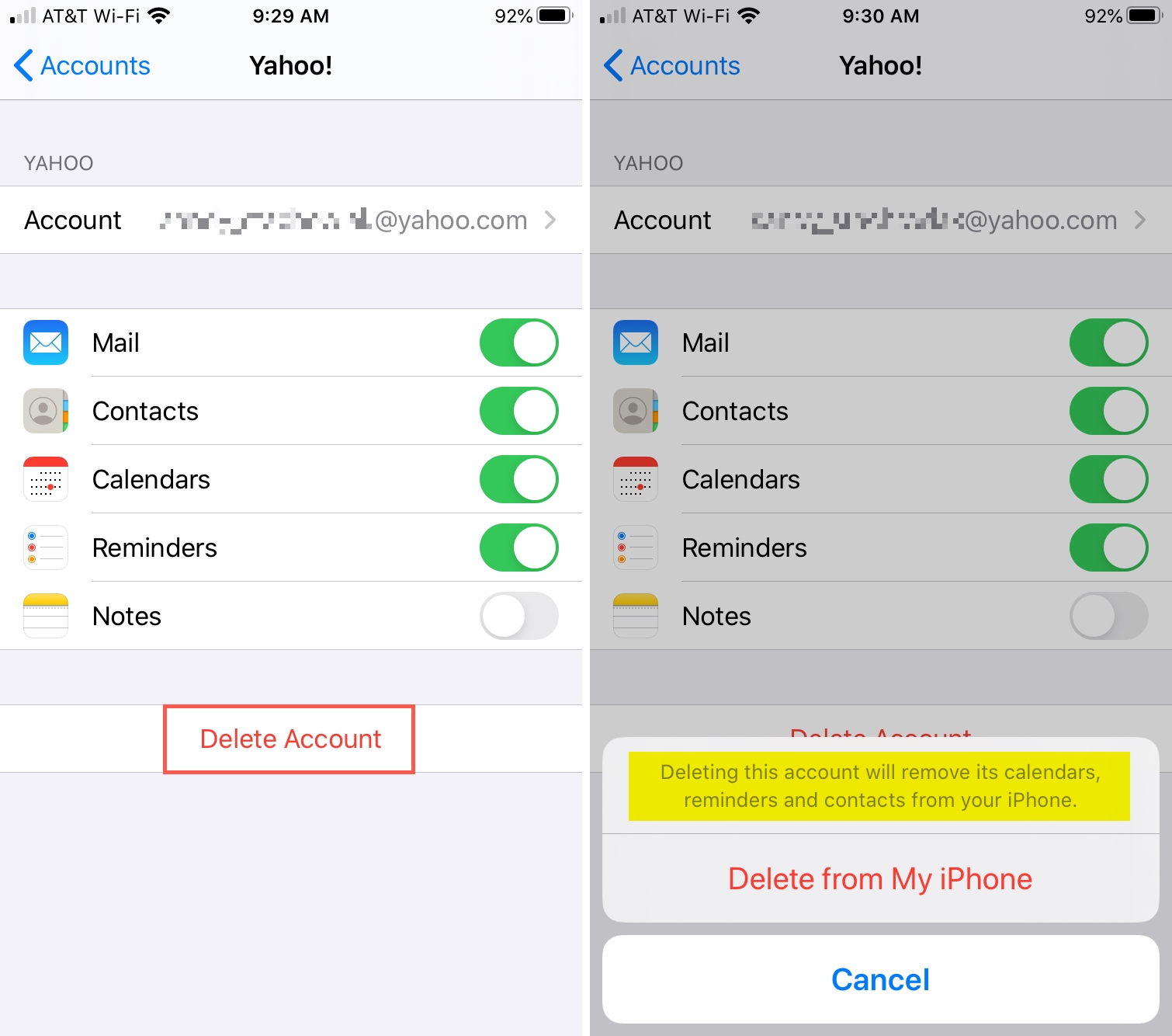 Delete Notes and Account iPhone