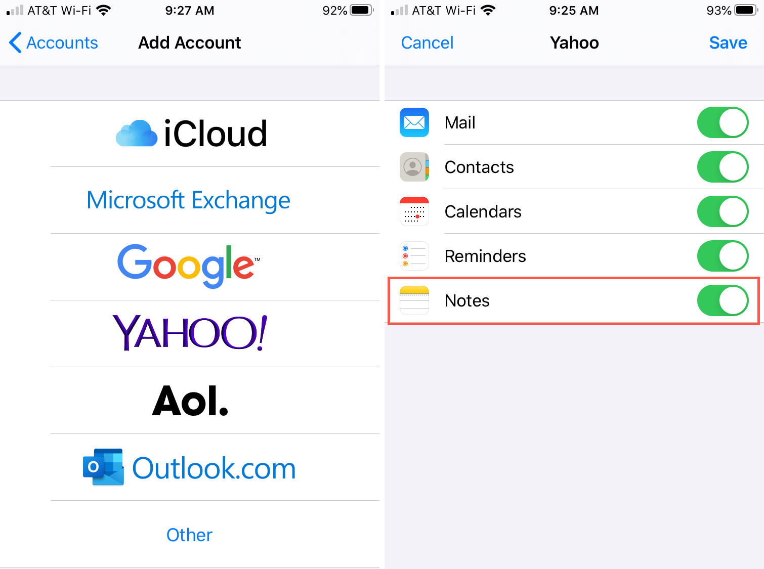 Enable Notes New Account iPhone