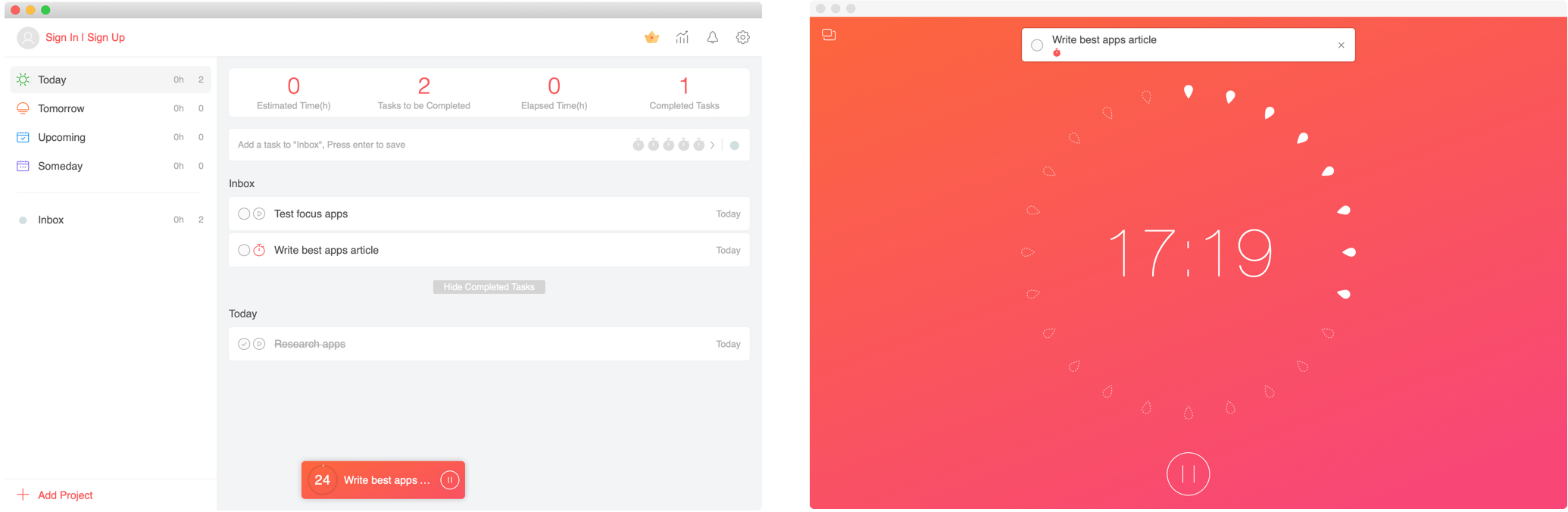 Focus To-Do app on Mac