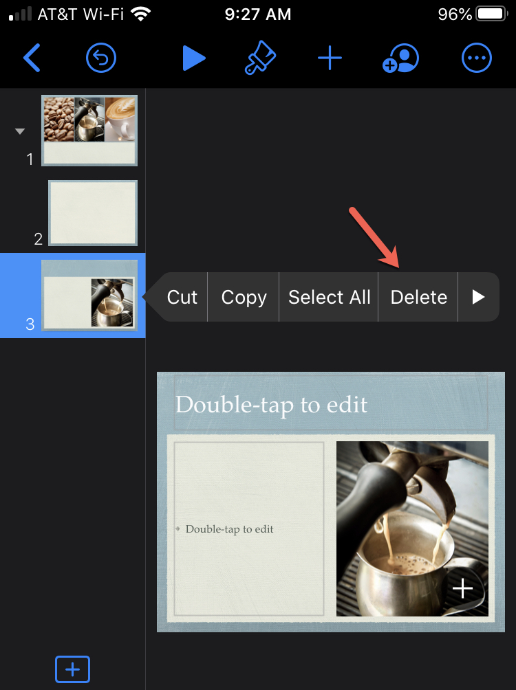 Keynote Delete Slide iPhone