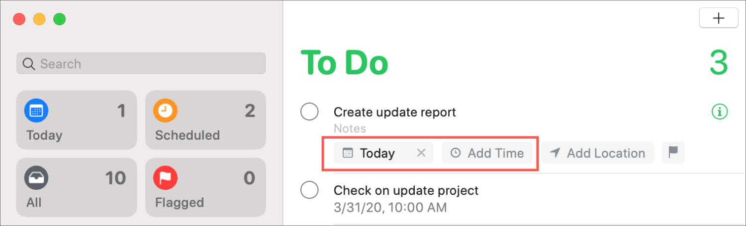 Reminders Quick Date and Time Notification Mac