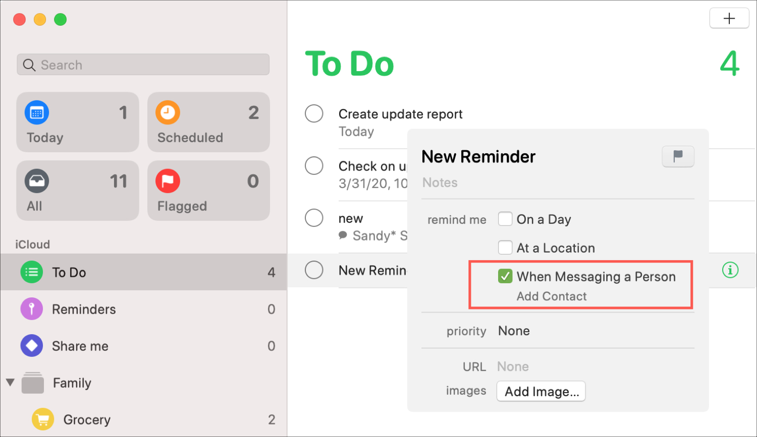Reminders When Messaging Notification Mac