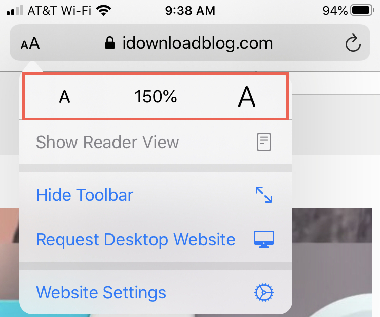 Safari Increase Font Size iPhone