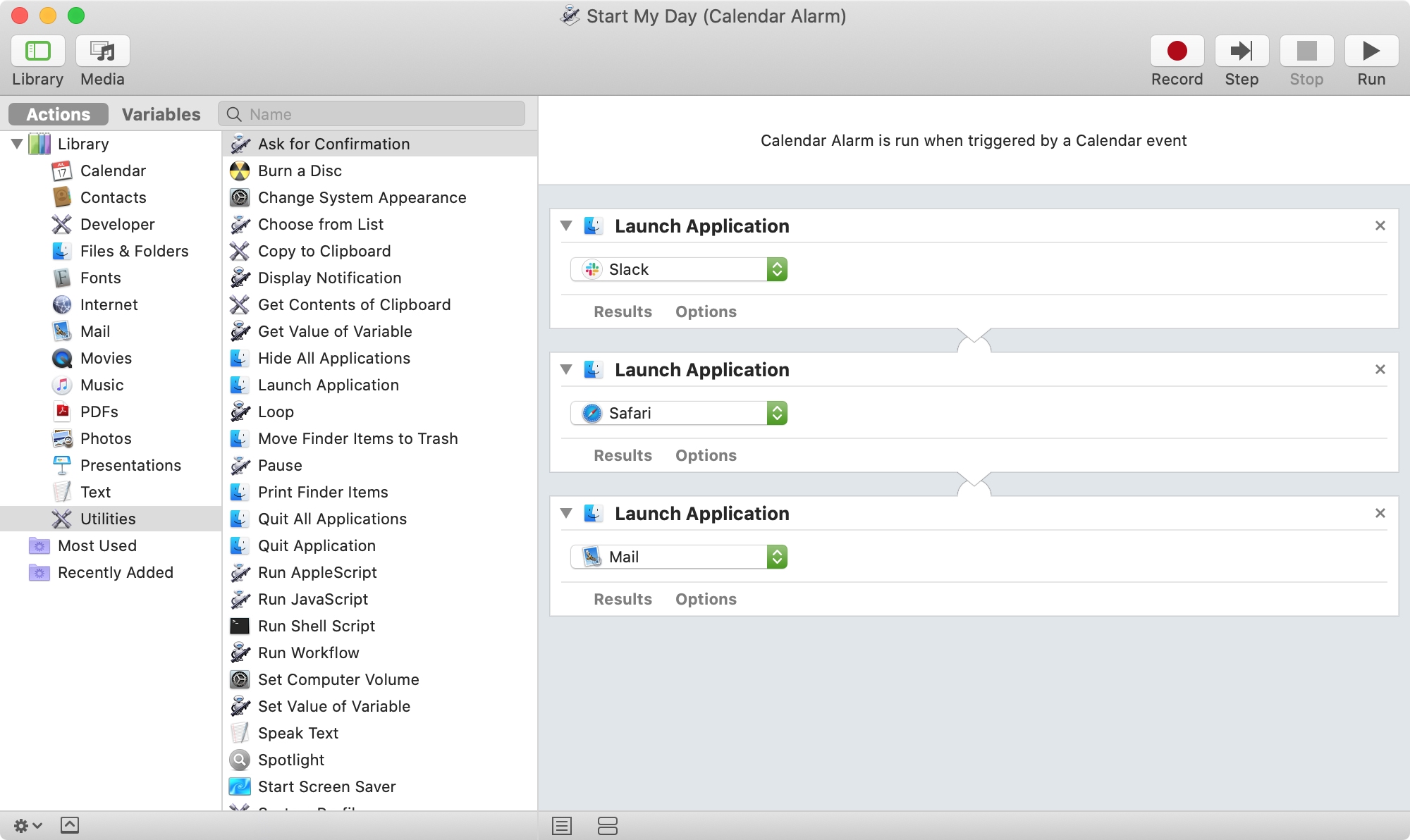 Automator Calendar Alarm to Launch Apps