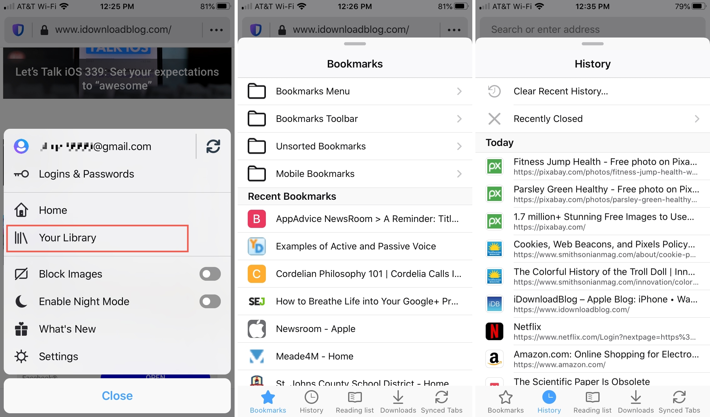 Firefox Your Library on iPhone