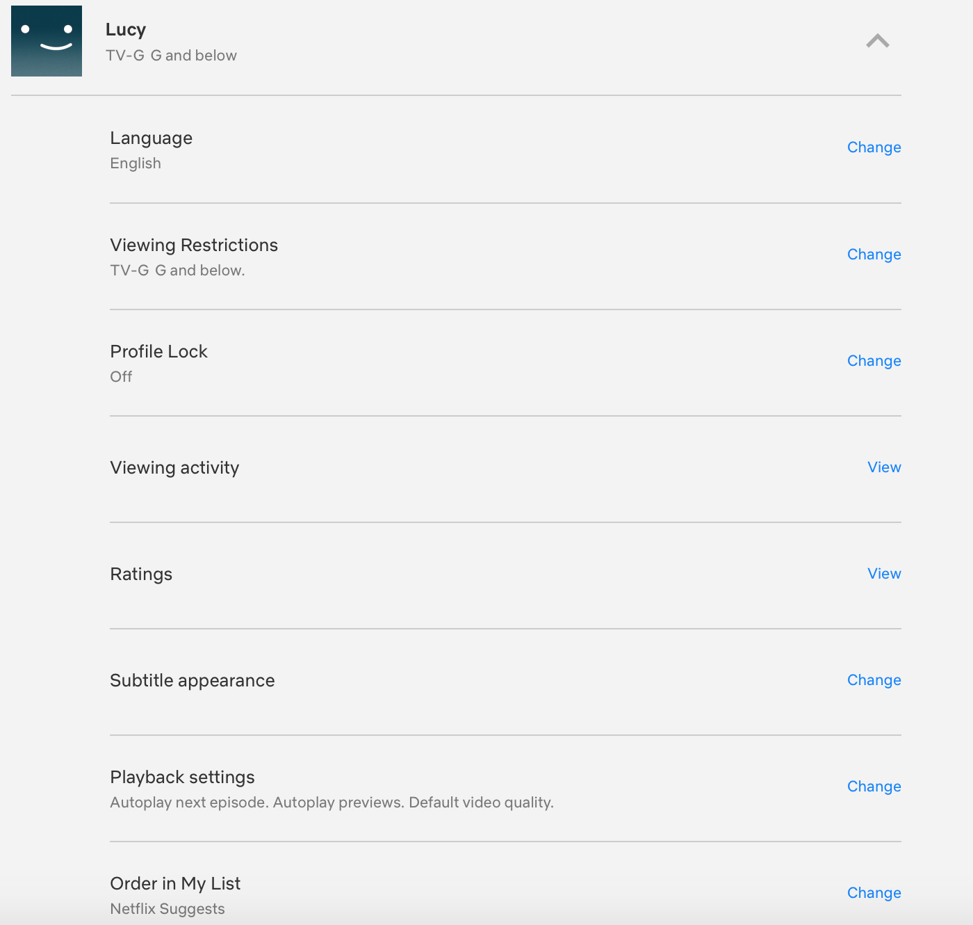 Netflix View Profile Settings Web