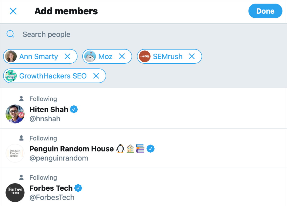 Add Members Twitter List on the web