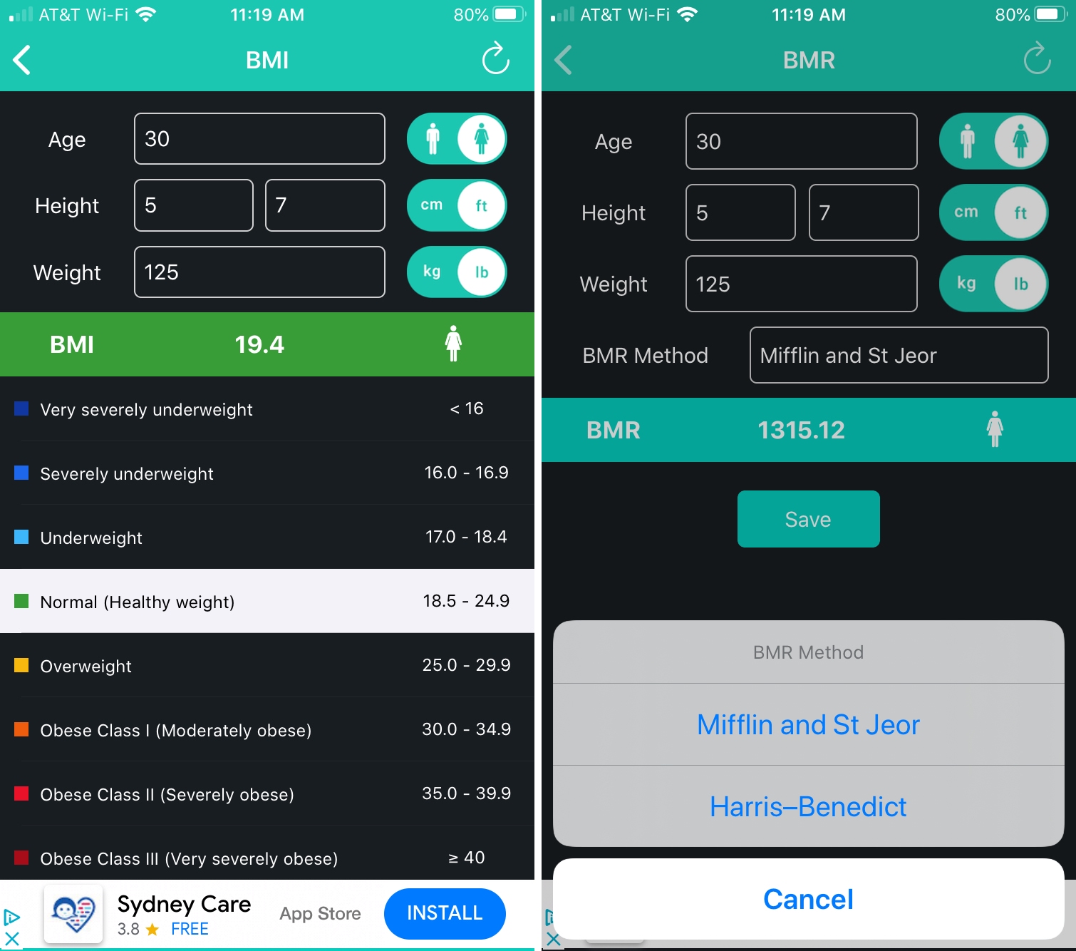 BMI Calculator BMR Manager iPhone