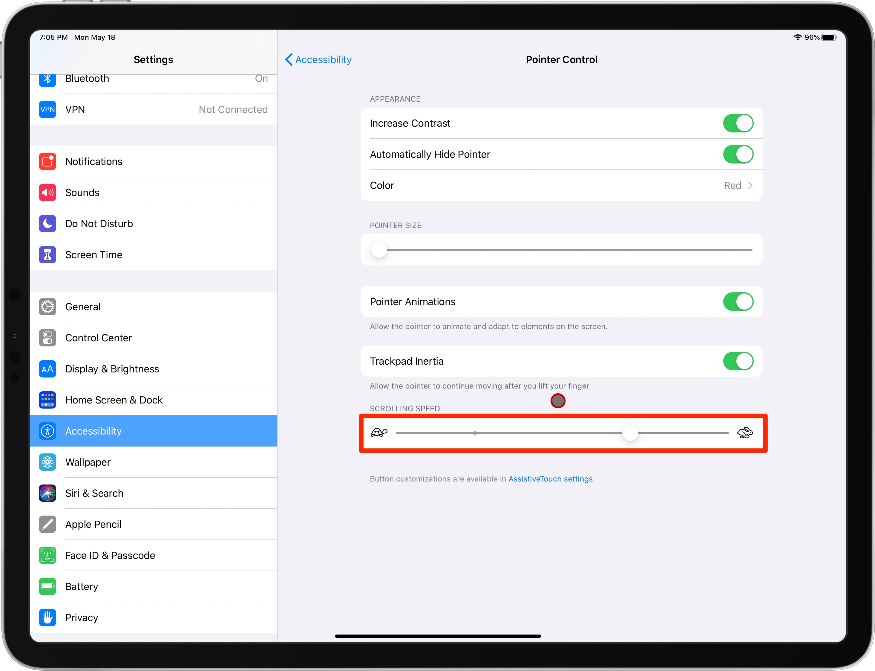 iPad tracking speed for trackpad and mouse