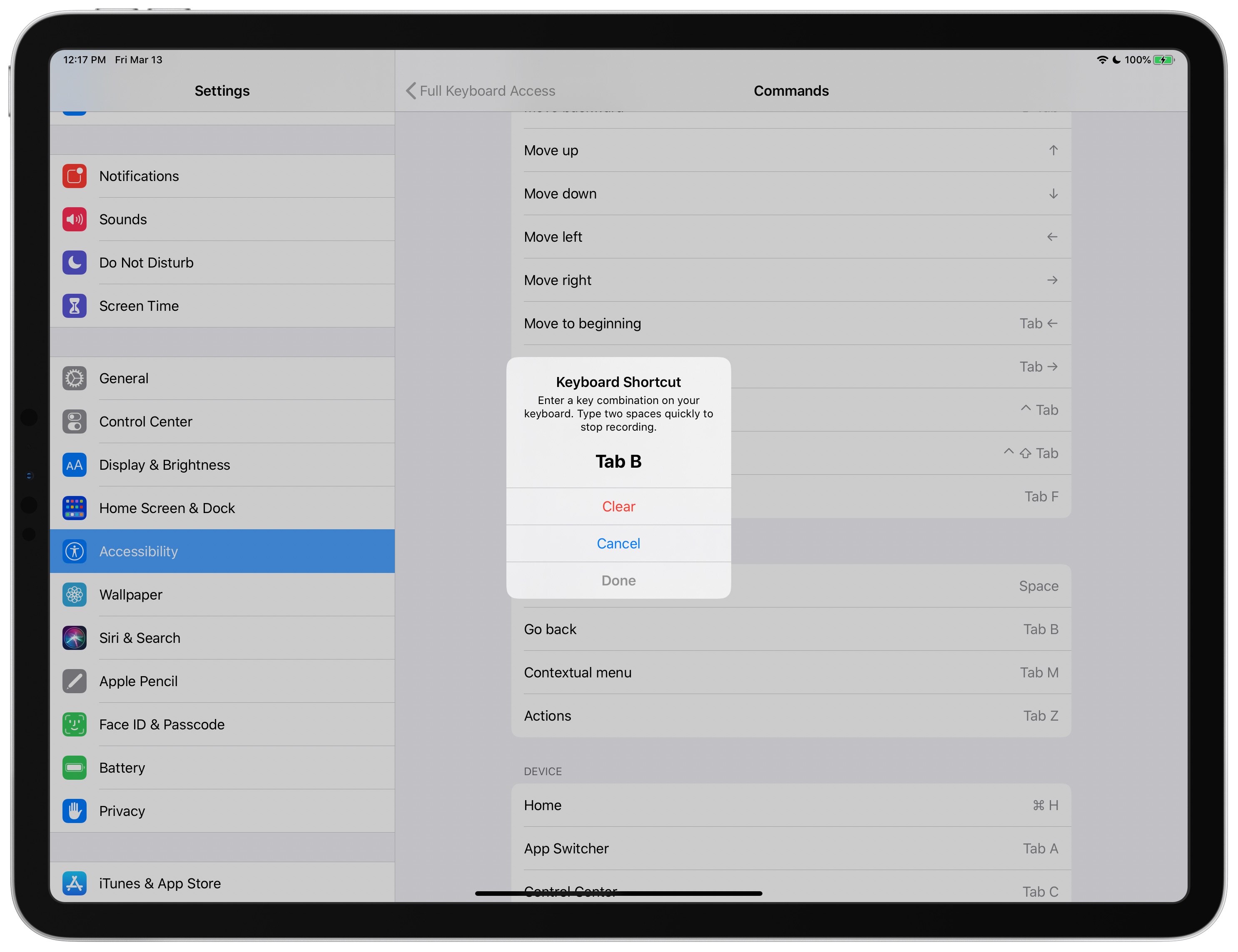 Control iPad with the keyboard - Full Keyboard Access customizing keyboard shortcuts