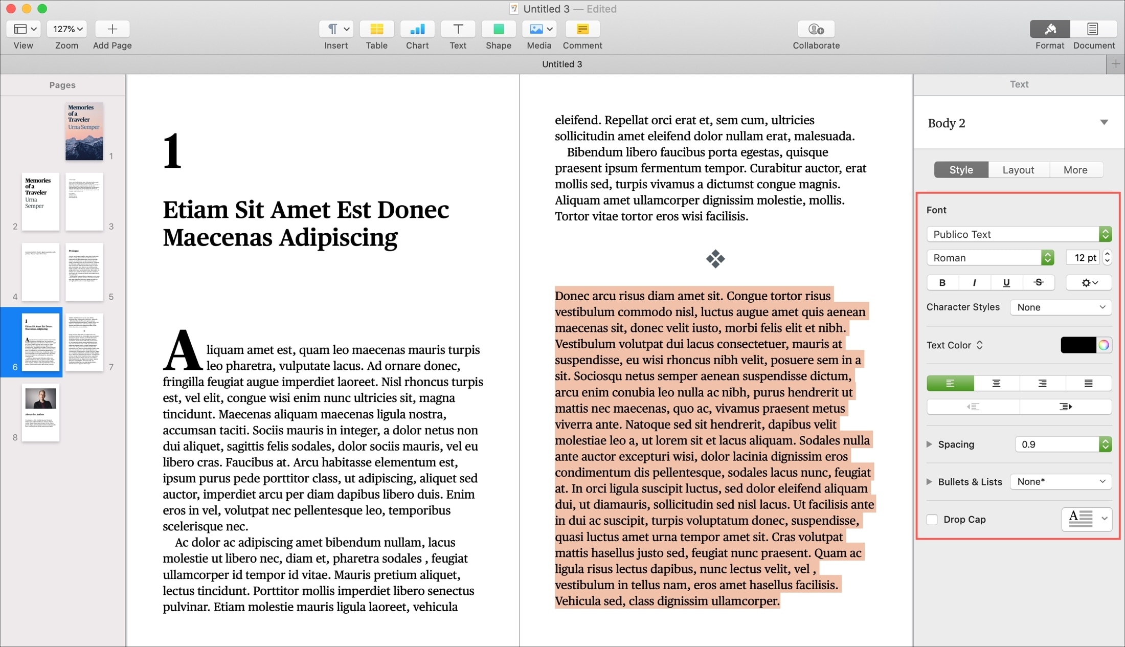 Pages Book Font Formatting on Mac