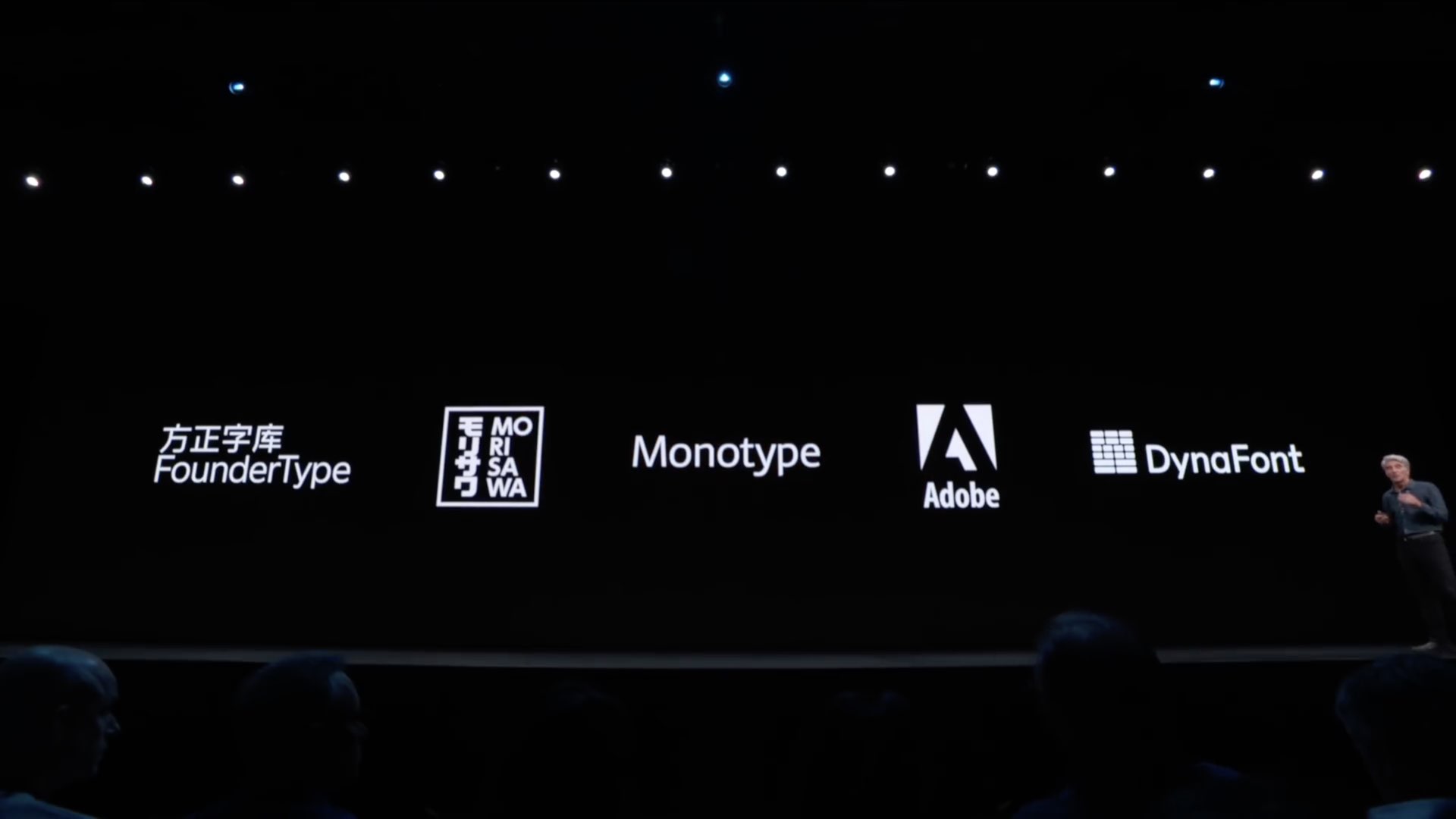 WWDC 2019 slide Craig Federighi iOS 13 font sources