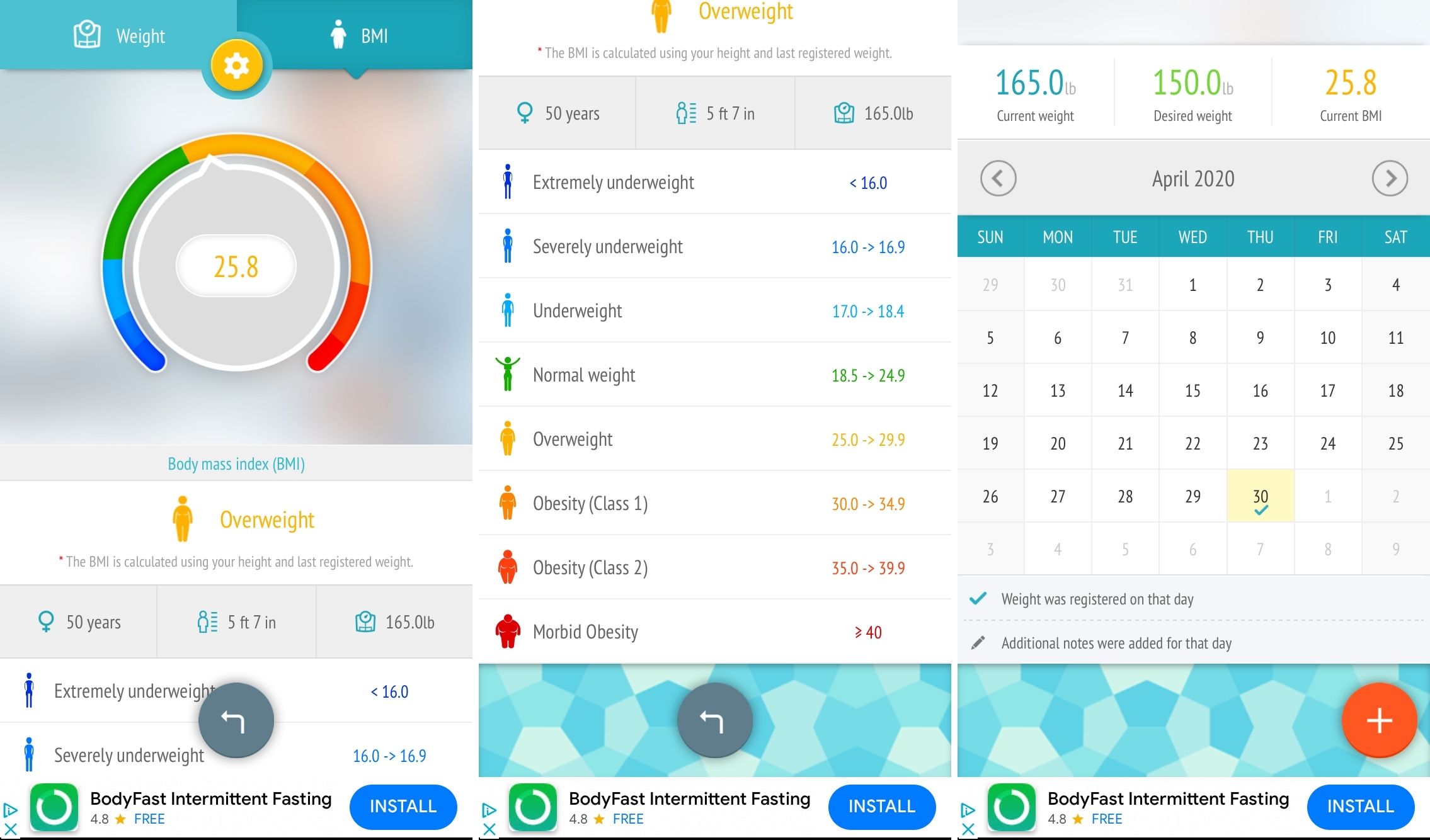 Weight loss tracker BMI iPhone