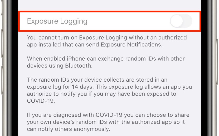 COVID-19 exposure notification disabled