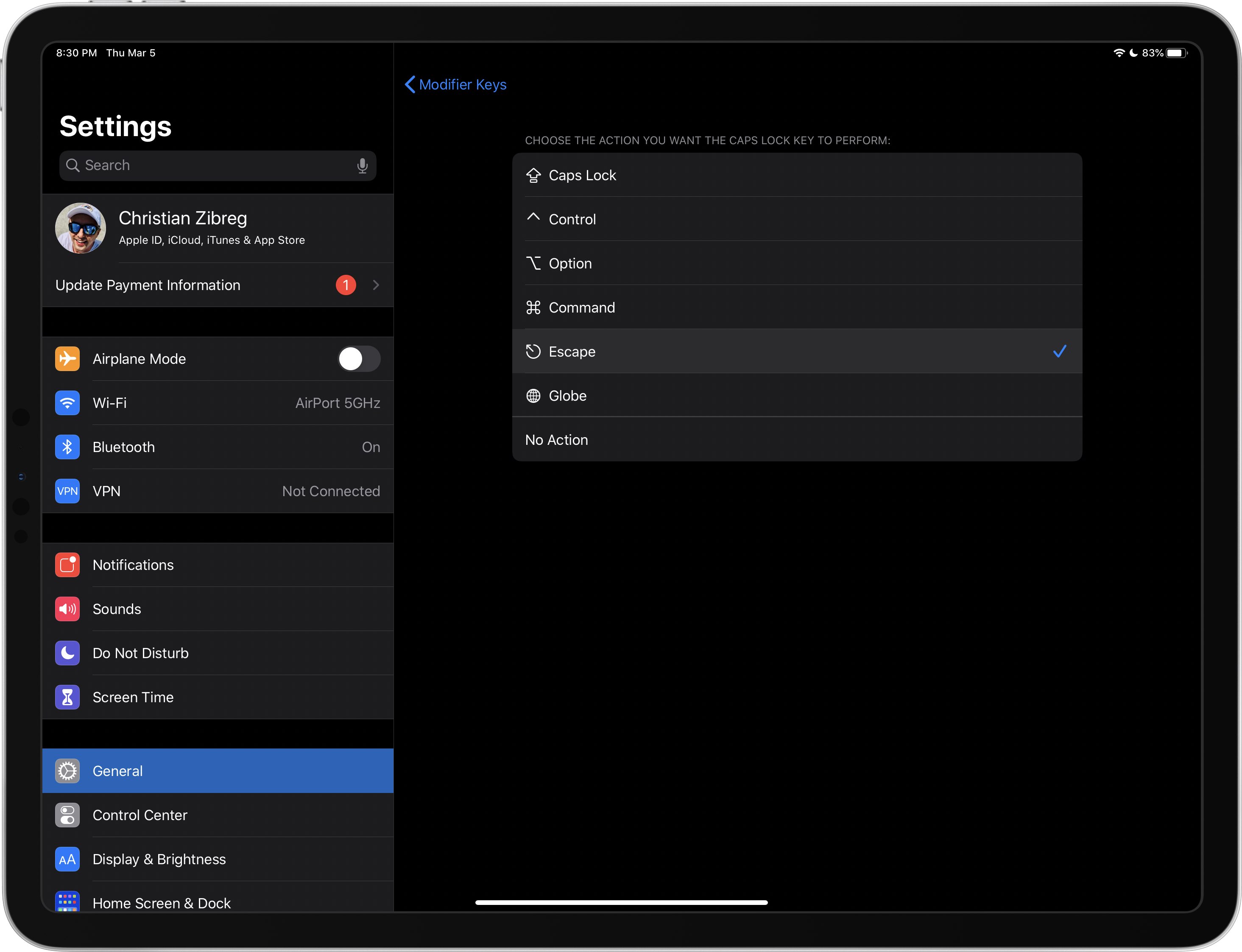 ESC key rebinding in iPadOS