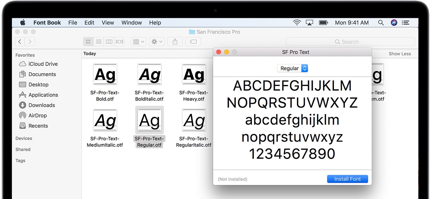 macOS Catalina fonts preinstalled document downloadable fonts