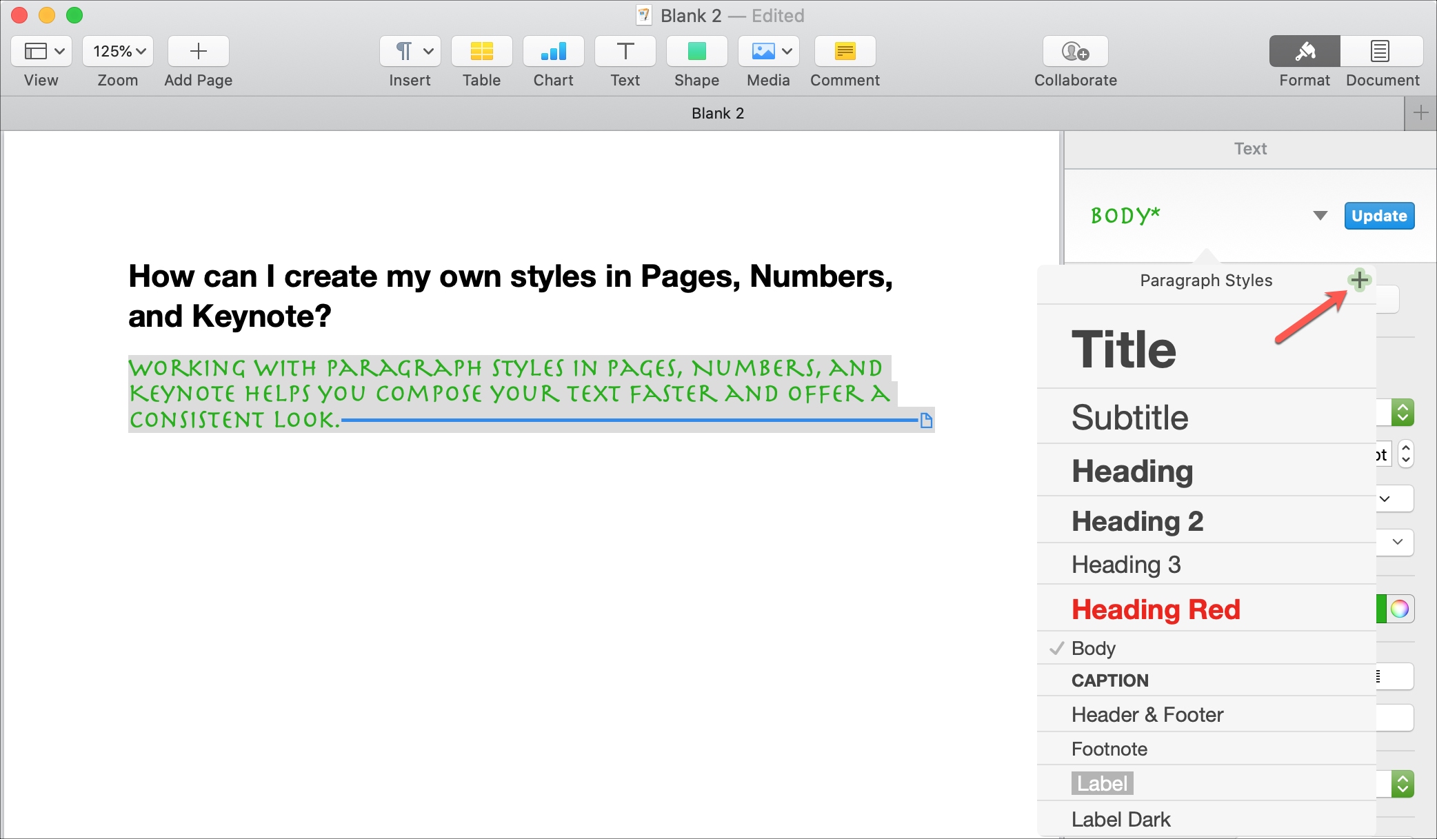 Create Paragraph Style Pages Mac