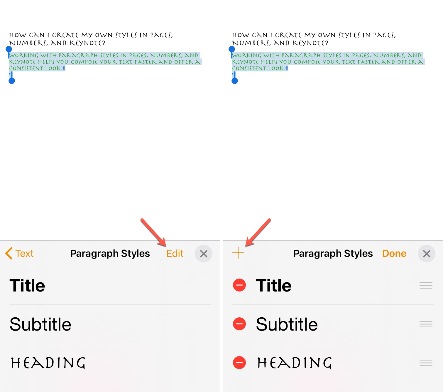 Create Paragraph Style Pages iPhone