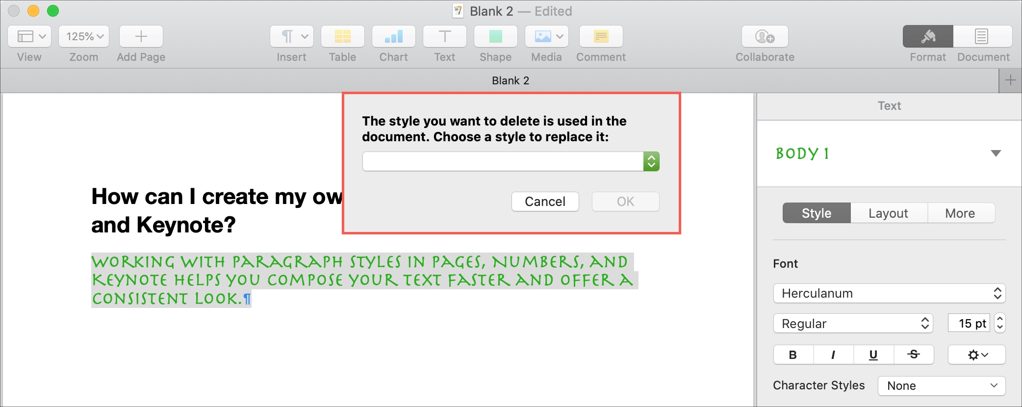 Delete Paragraph Style Pages Mac