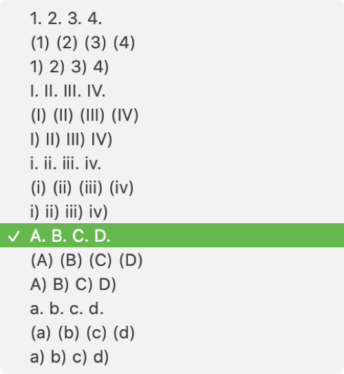 Lettered Numbered Styles Pages Mac