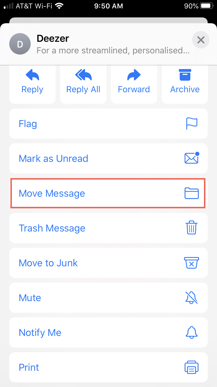 Move Message iPhone Mail