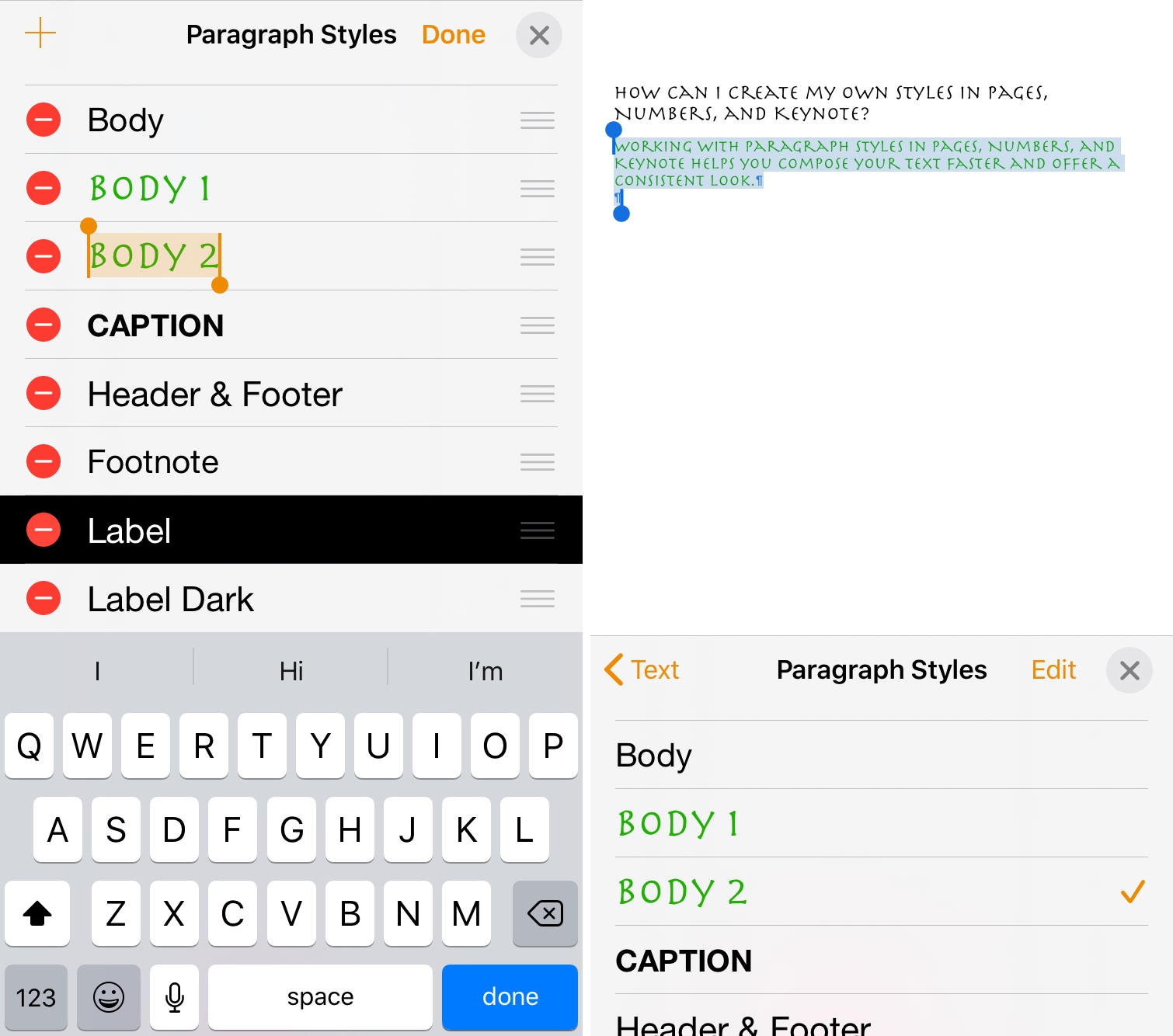 Name Paragraph Style Pages iPhone