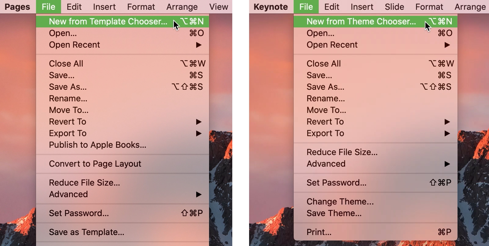 New from Chooser in Menu Bar
