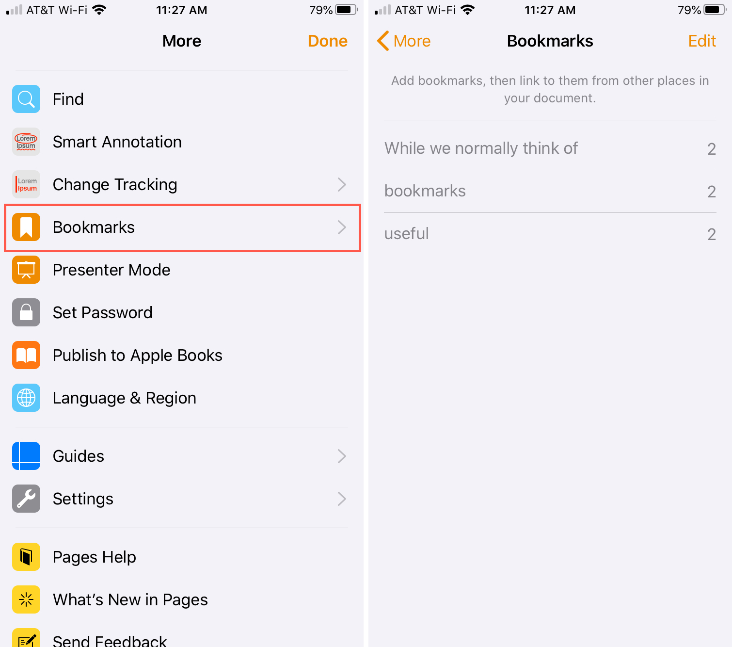 Pages Bookmark List iPhone