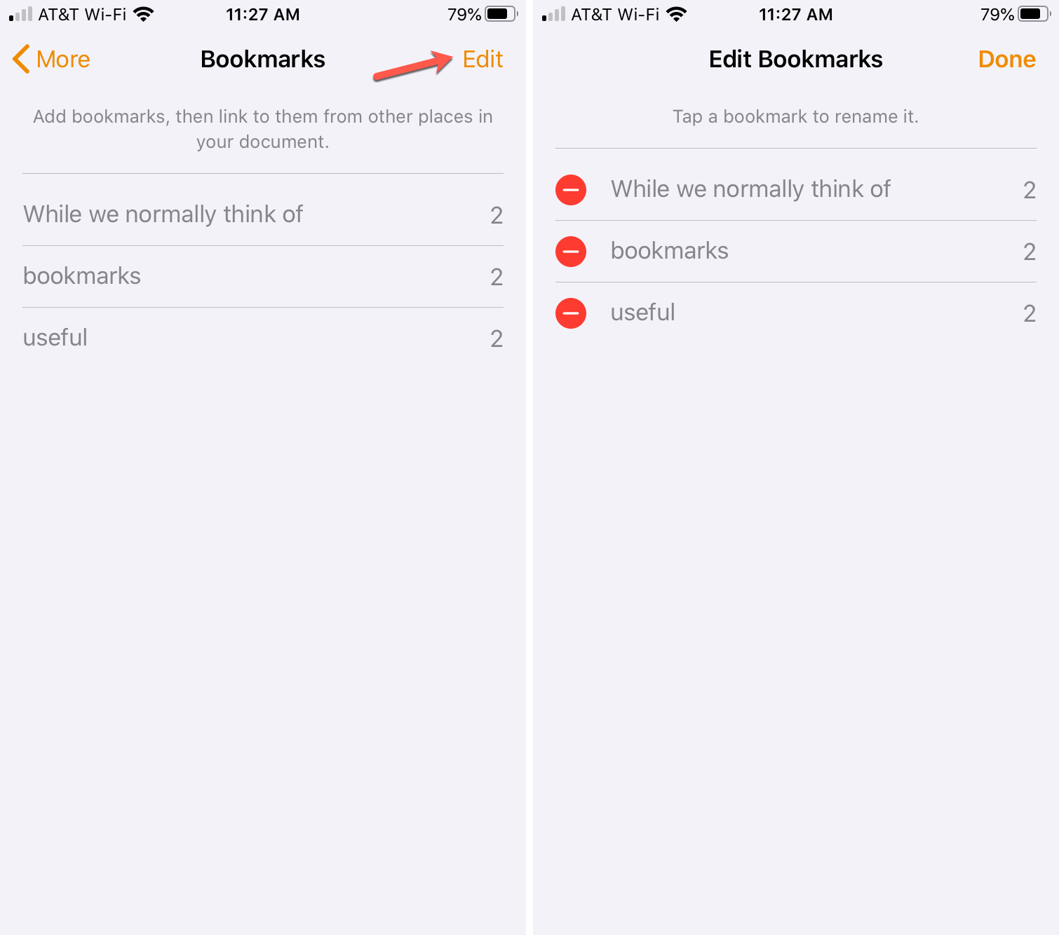 Pages Edit Bookmark iPhone