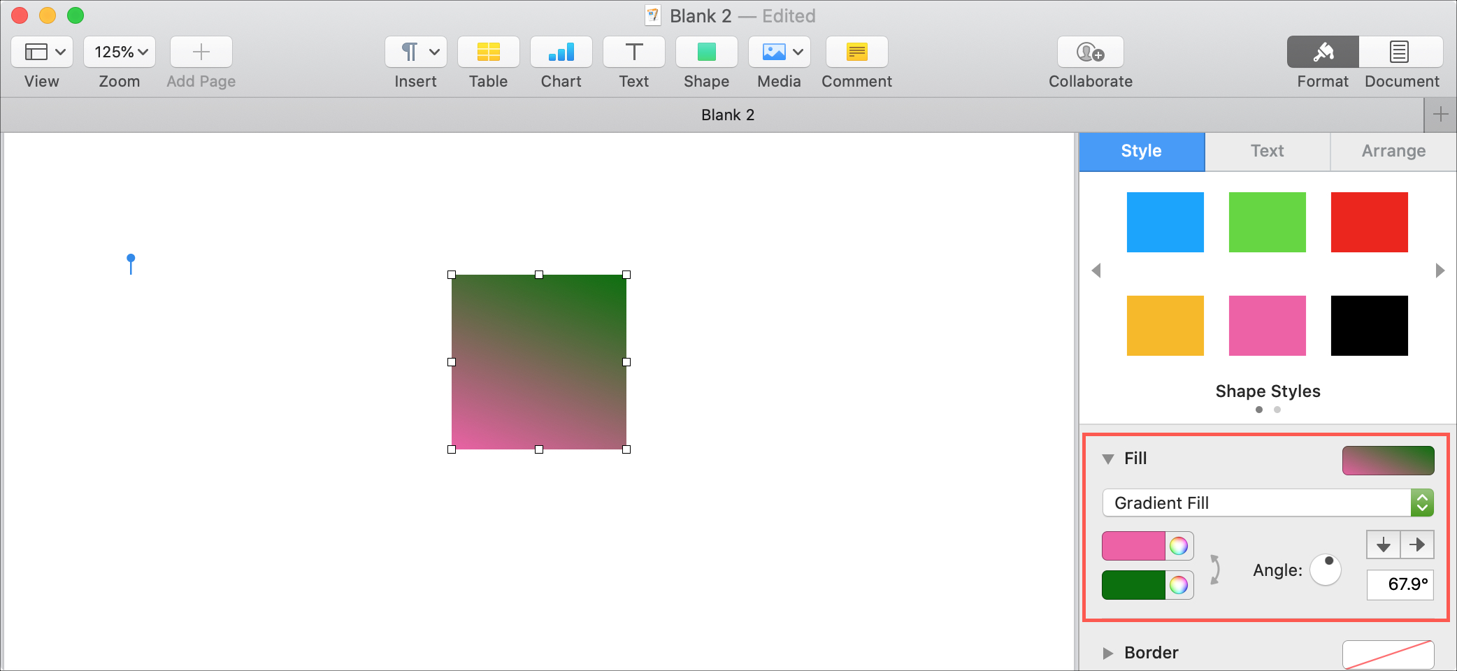 Pages Mac Gradient Fill Shape