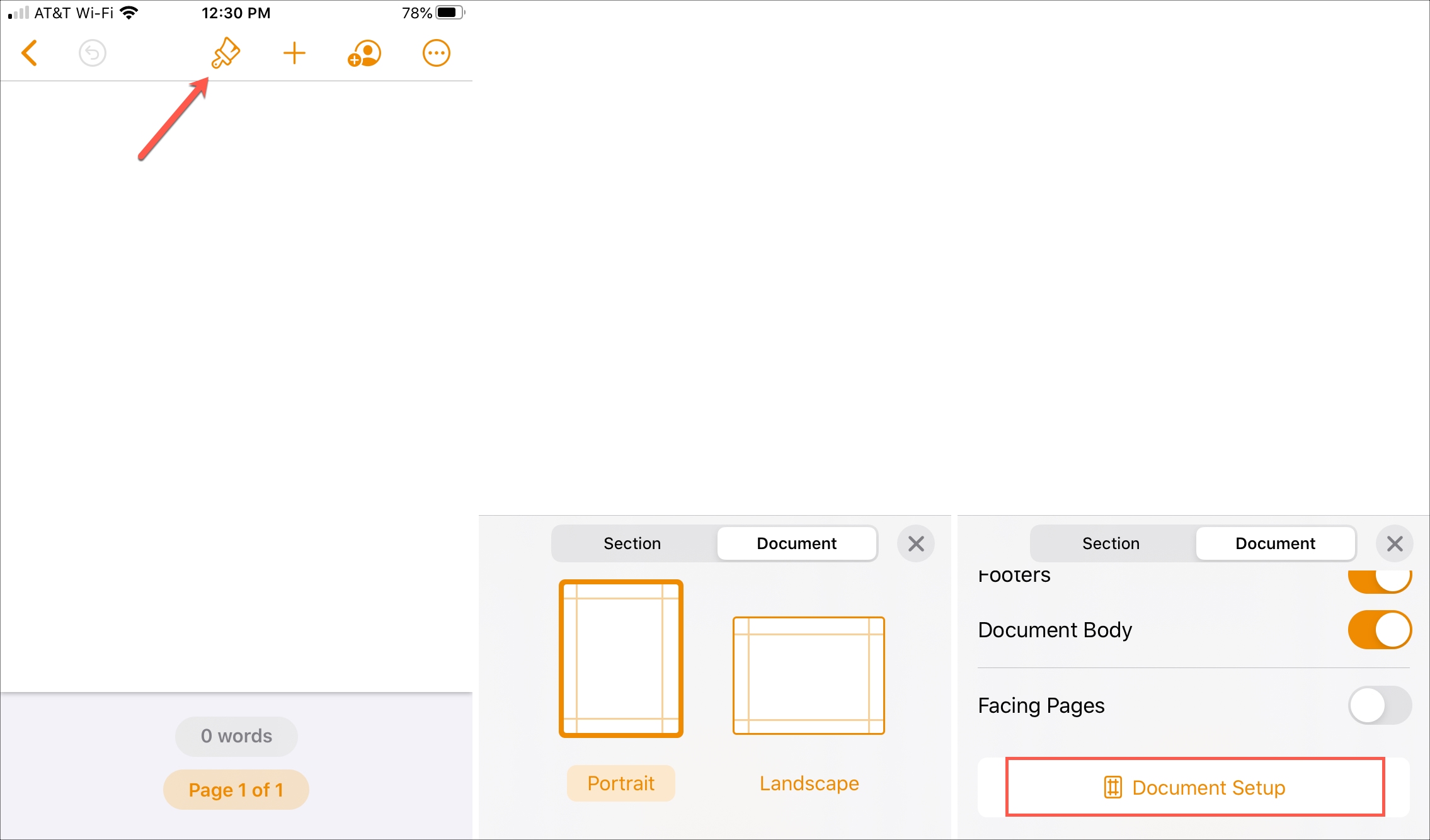 Pages Style Document Setup iPhone