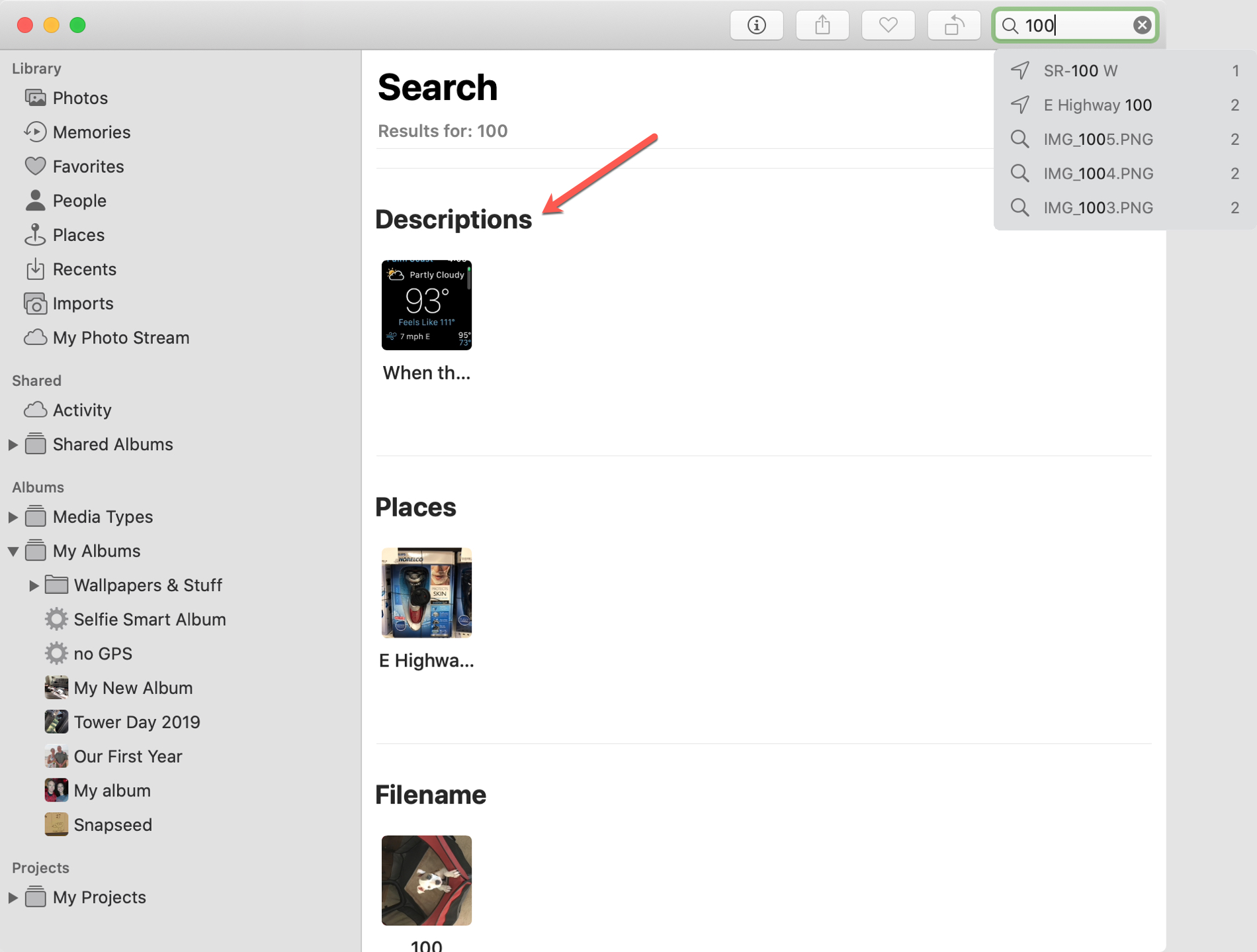 Photos Search Descriptions Mac