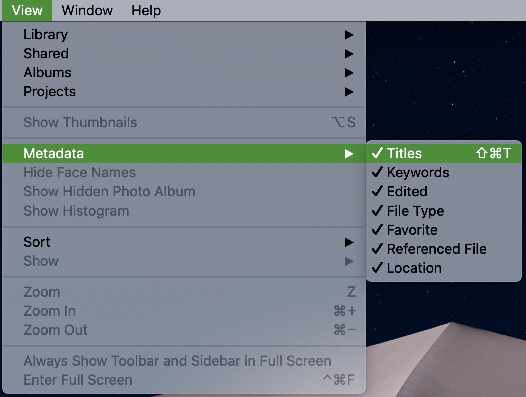 Photos View Metadata Titles Mac