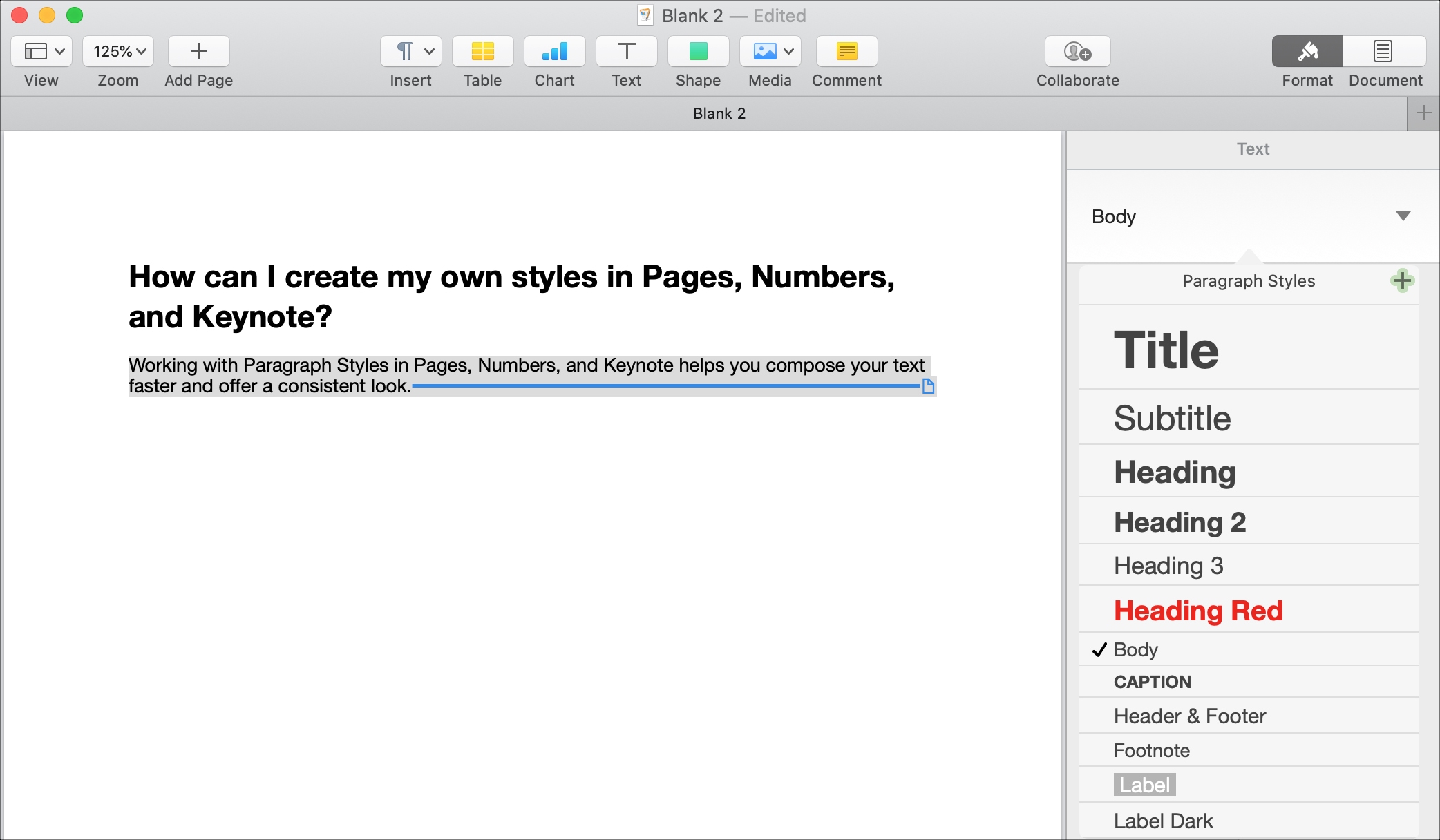 Pick Paragraph Style Pages Mac
