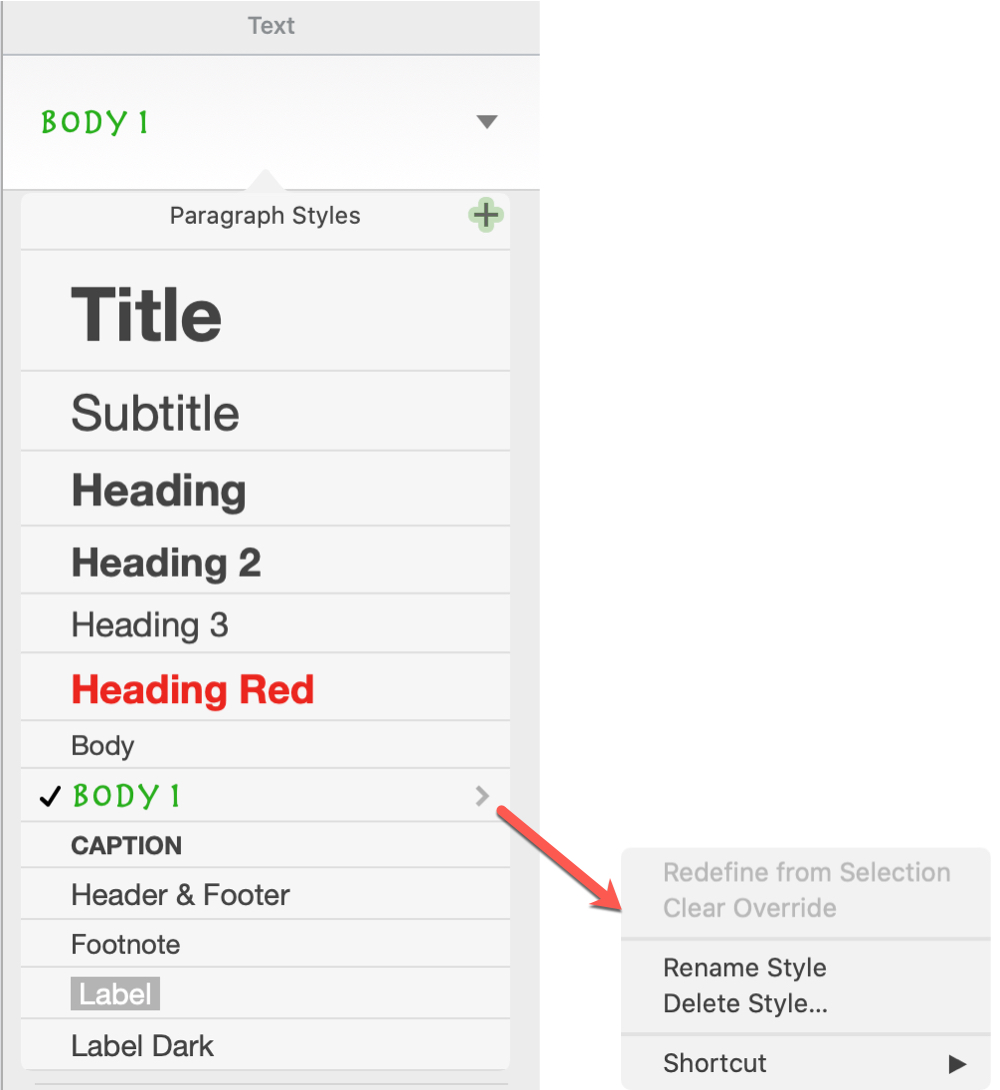 Rename Delete Paragraph Style Pages Mac