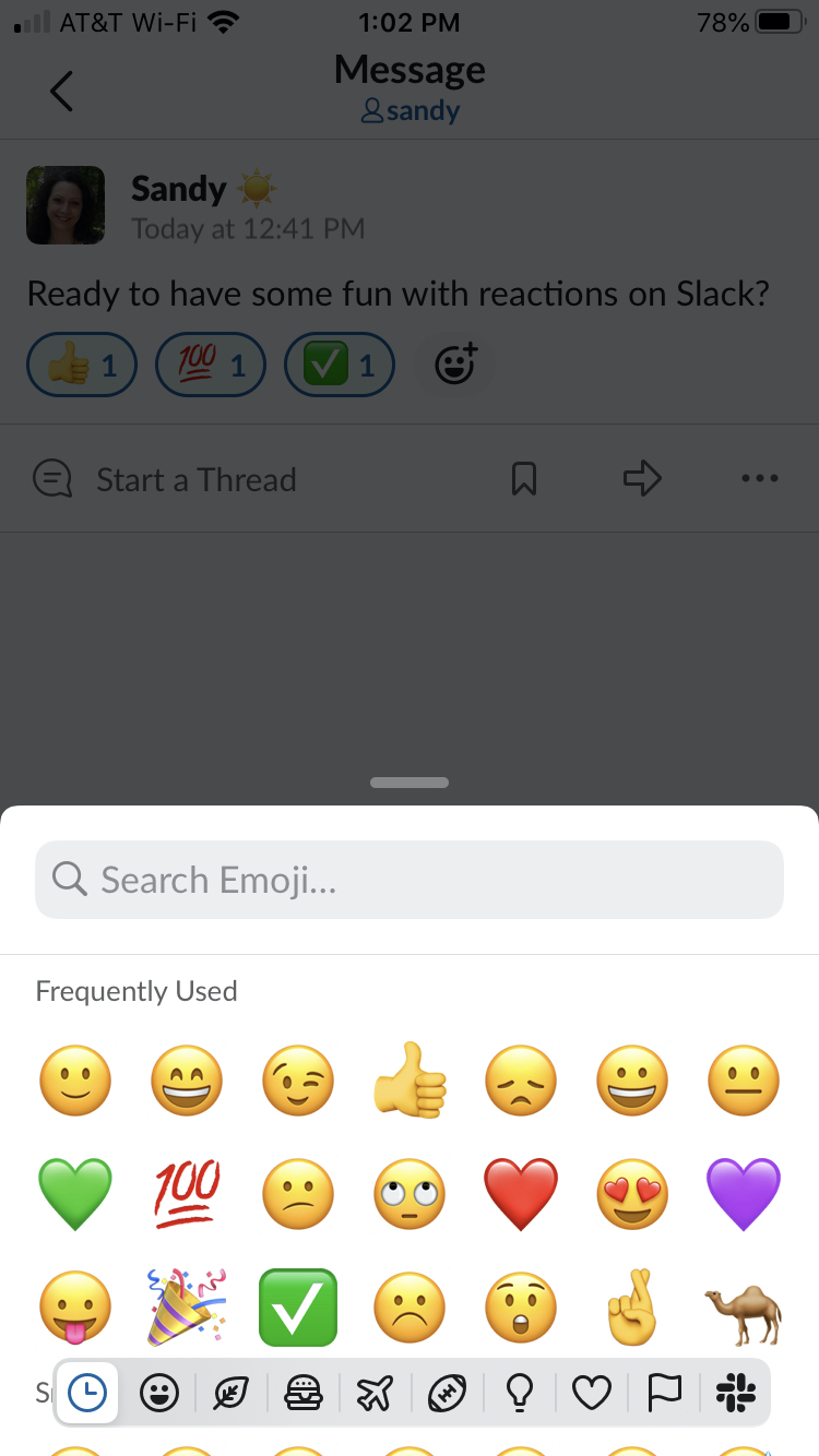 Slack Add Reaction Shortcut iPhone
