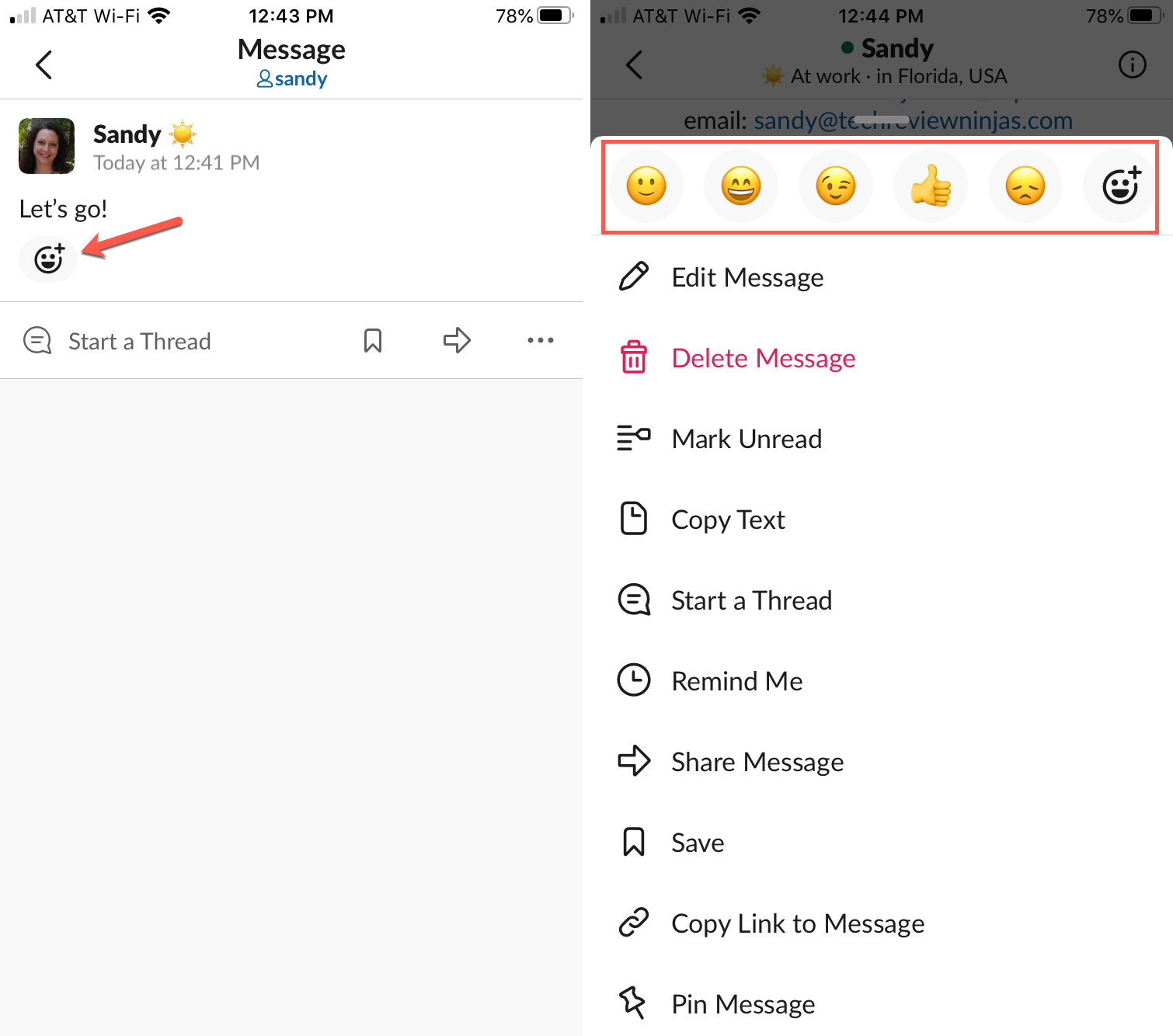 Slack Add Reaction iPhone