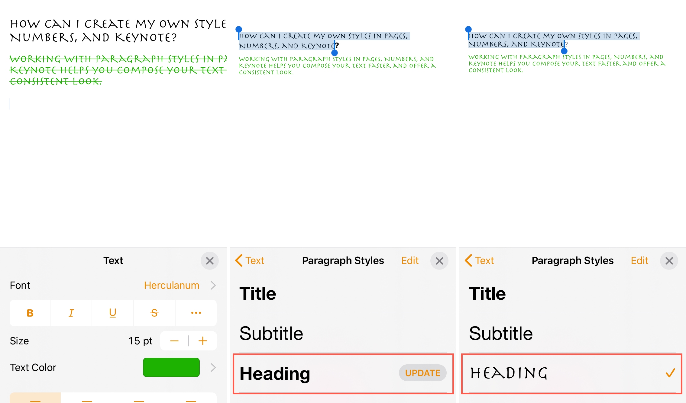 Update Paragraph Style Pages iPhone