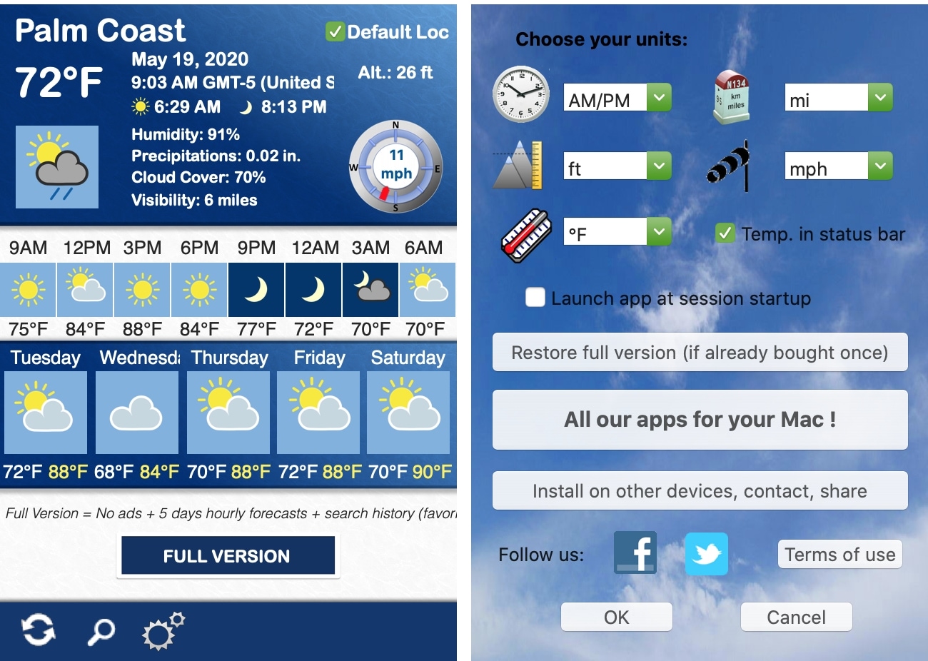 Weather 5 Days app on Mac