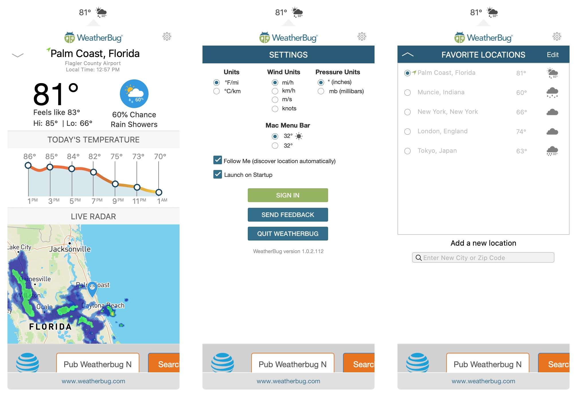 WeatherBug app on Mac