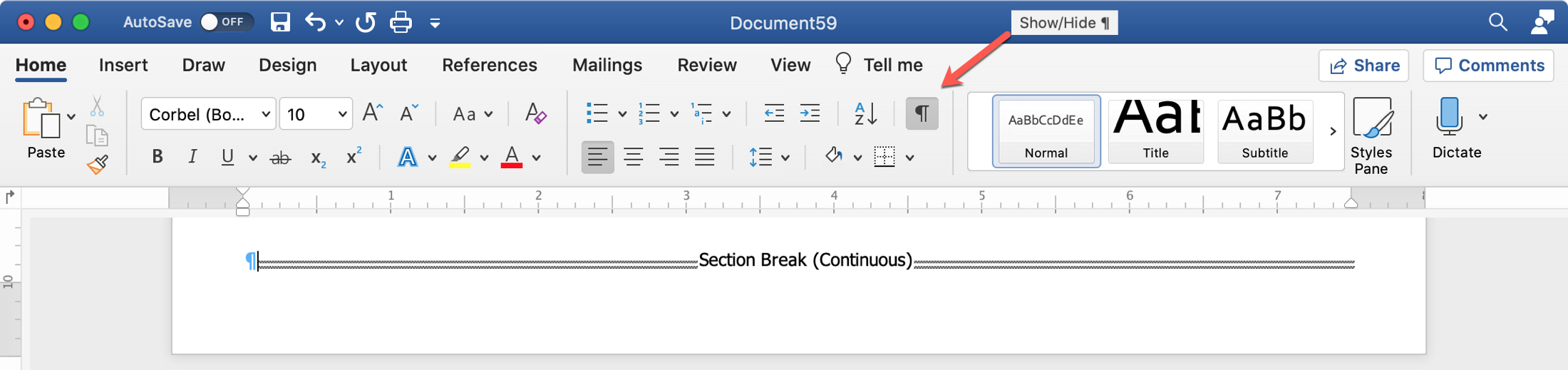 Word Show Section Break Mac