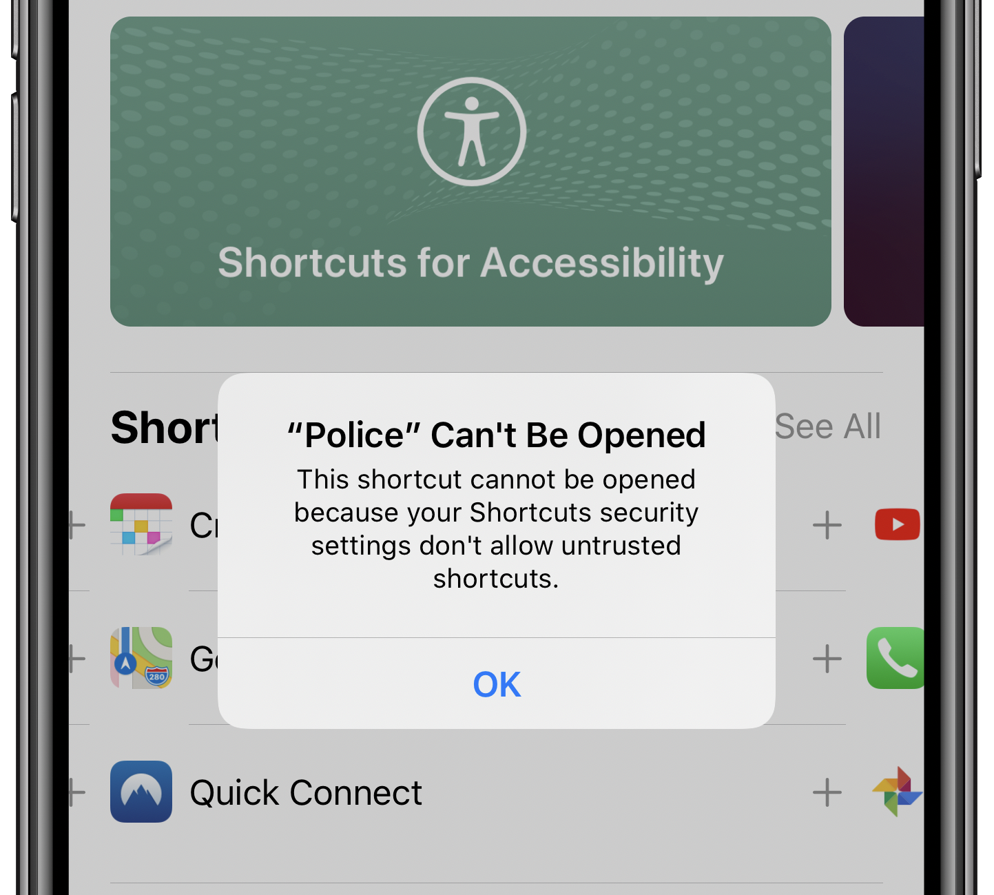 allow untrusted shortcuts on iPhone