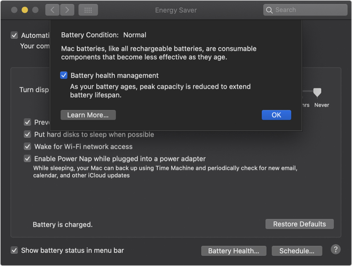 Mac battery health management