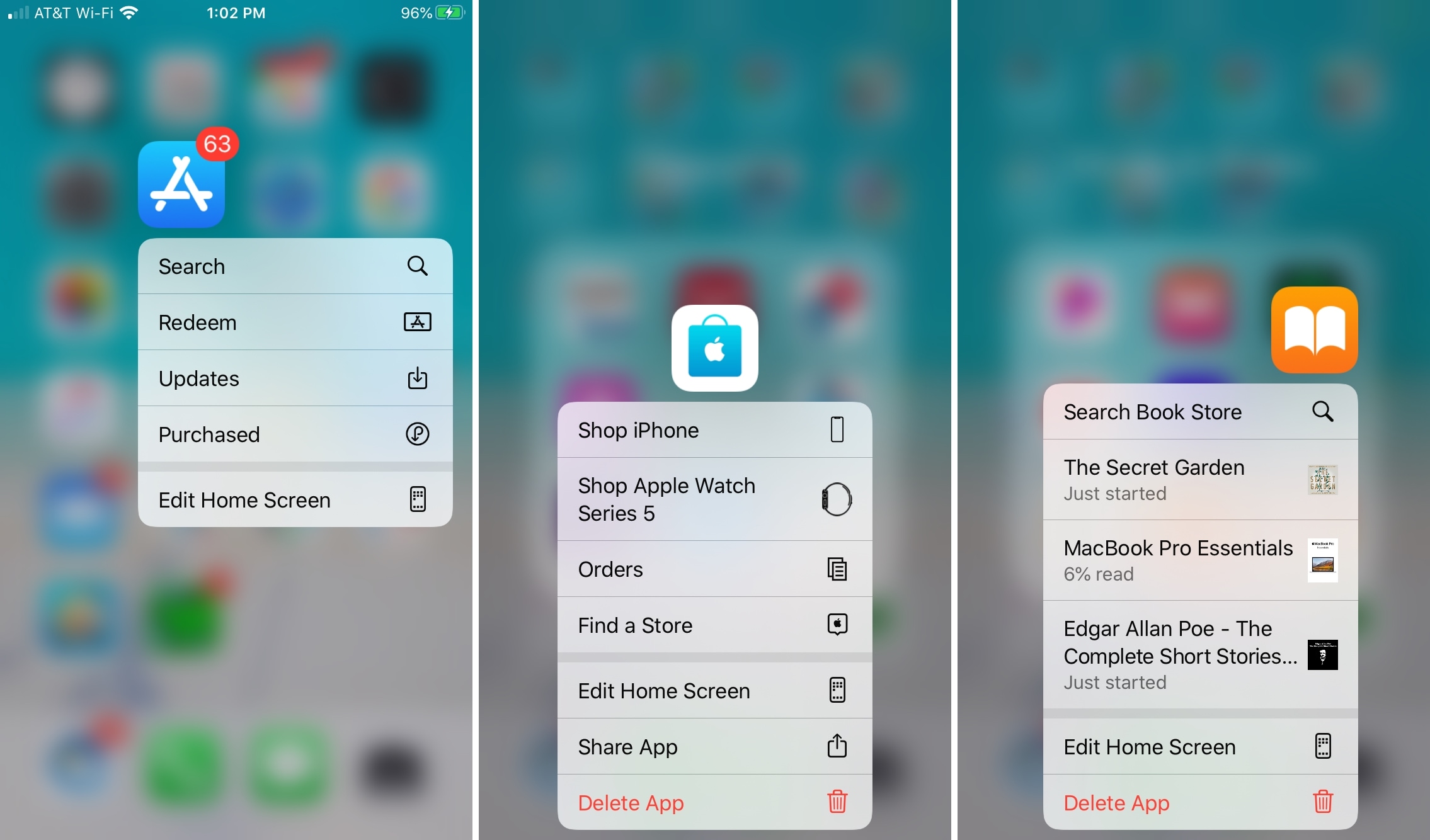 App Store Apple Store Books - Long Press Shortcuts