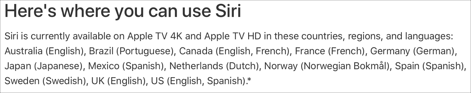 Apple Siri Supported Regions