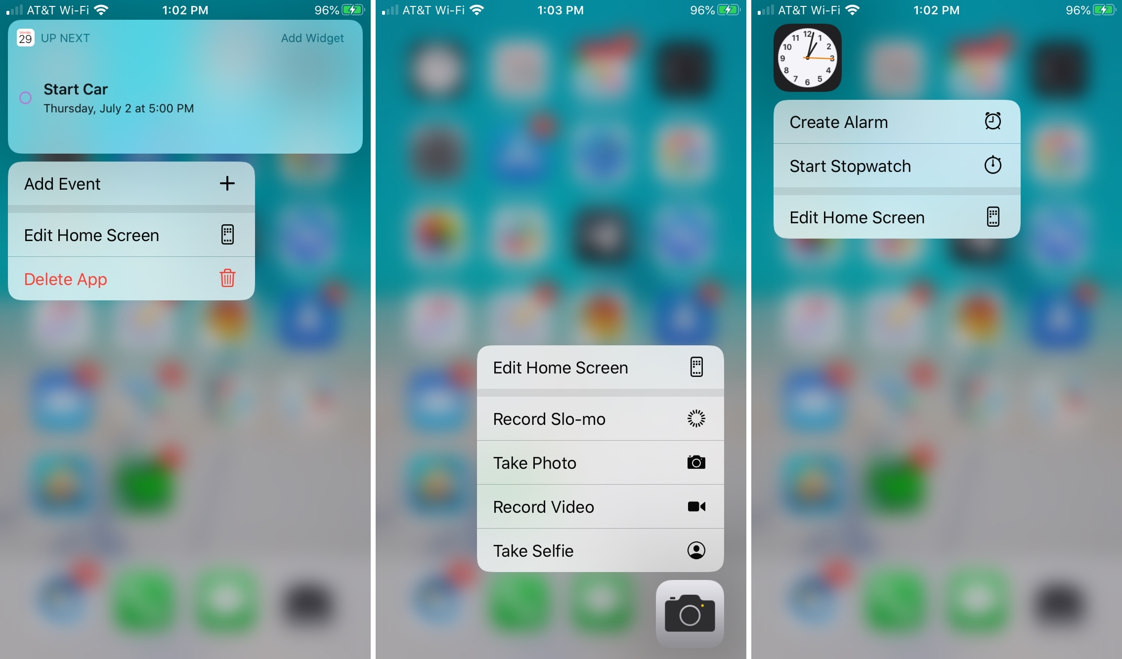 Calendar Camera Clock - Long Press Shortcuts