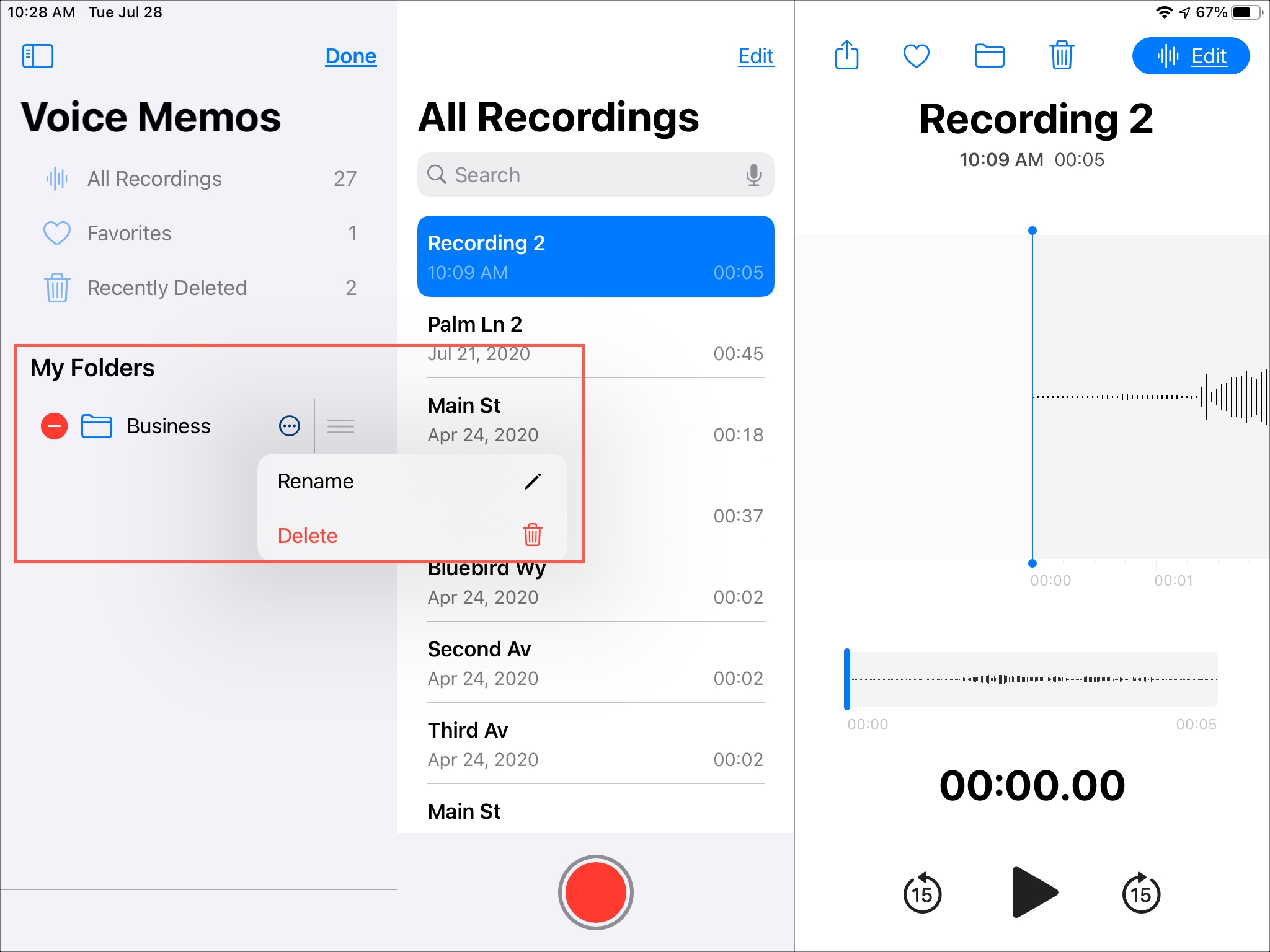 Edit Folder Voice Memos iPad