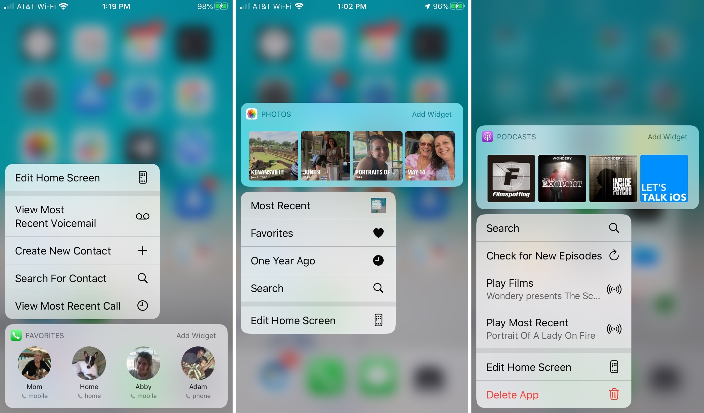 Phone Photos Podcasts - Long Press Shortcuts