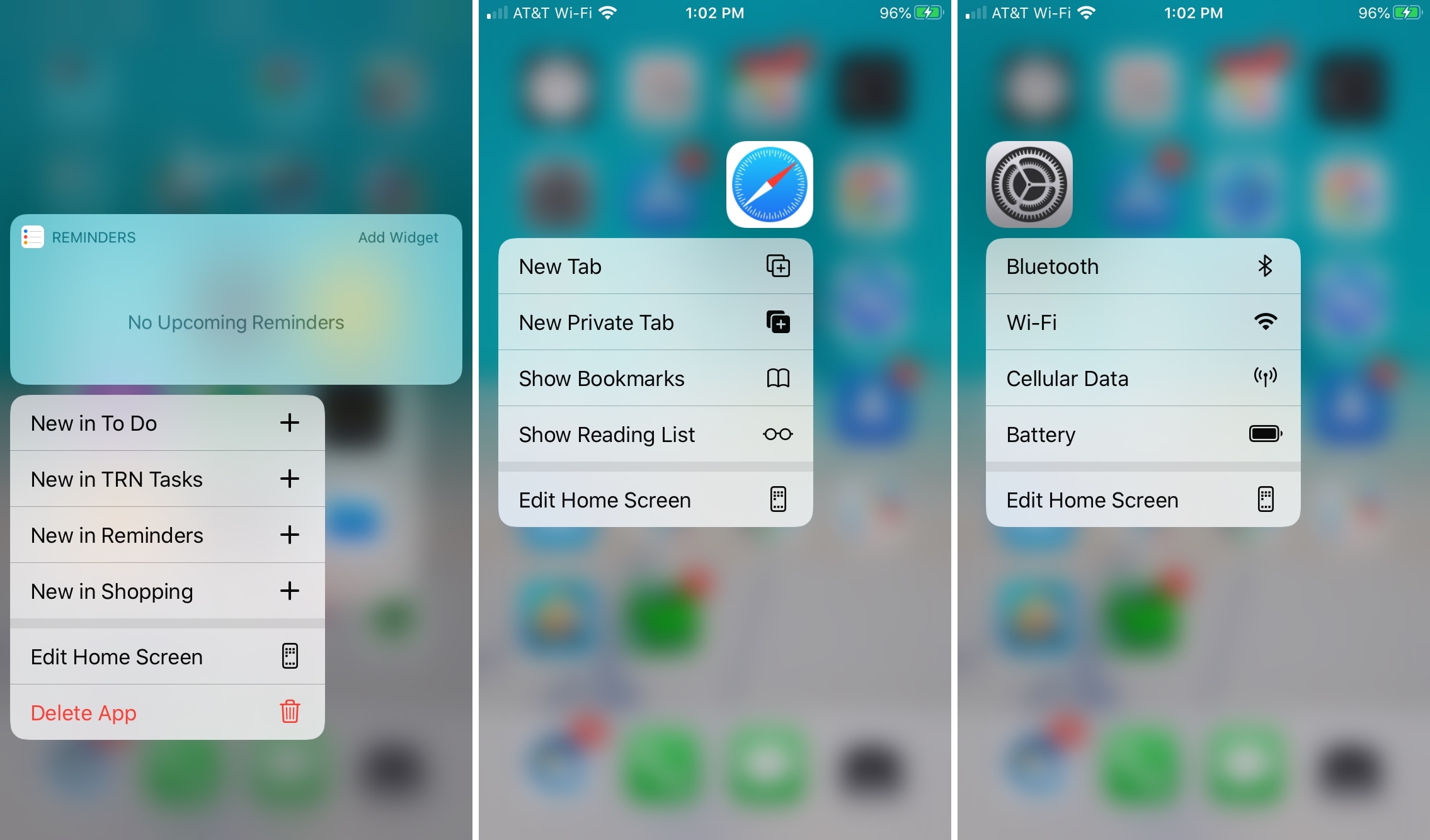 Reminders Safari Settings - Long Press Shortcuts